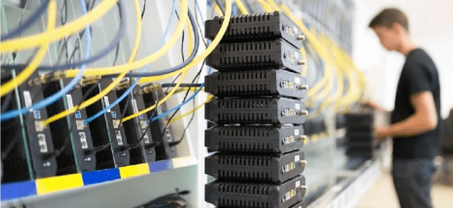 Man in a server room